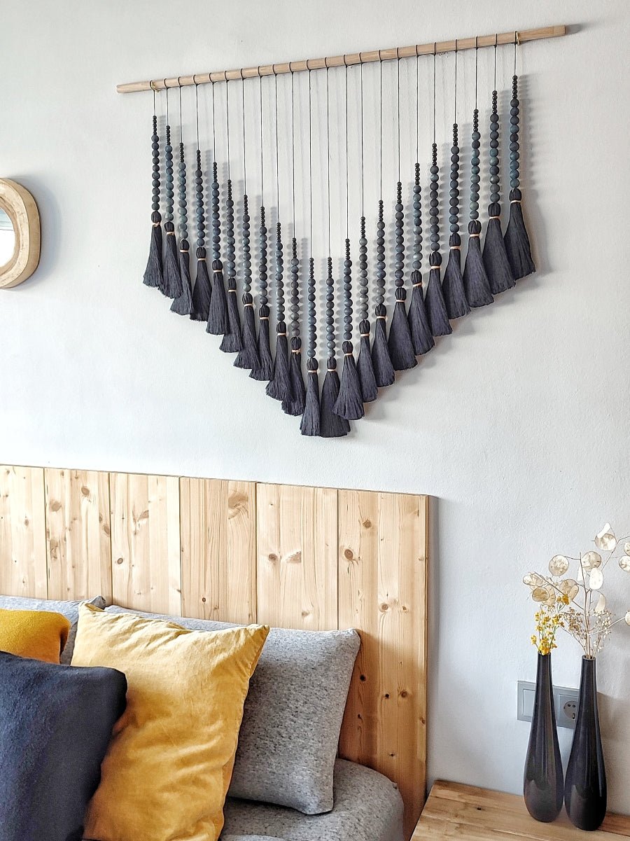 Midnight Black Tassel Tapestry - Pepita Topos