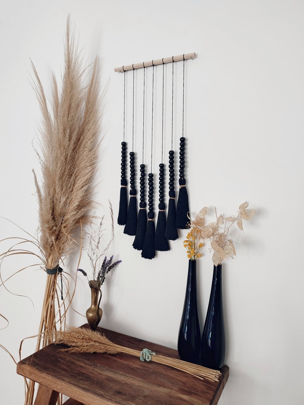 Mini Midnight Black Tassel Tapestry - Pepita Topos